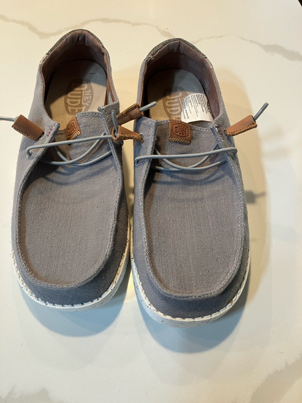 Hey Dude Casual Slip-On Loafers in Light Gray with Tan Accents